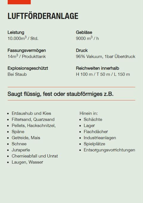 Saugbagger Hennef - Technische Daten LFA